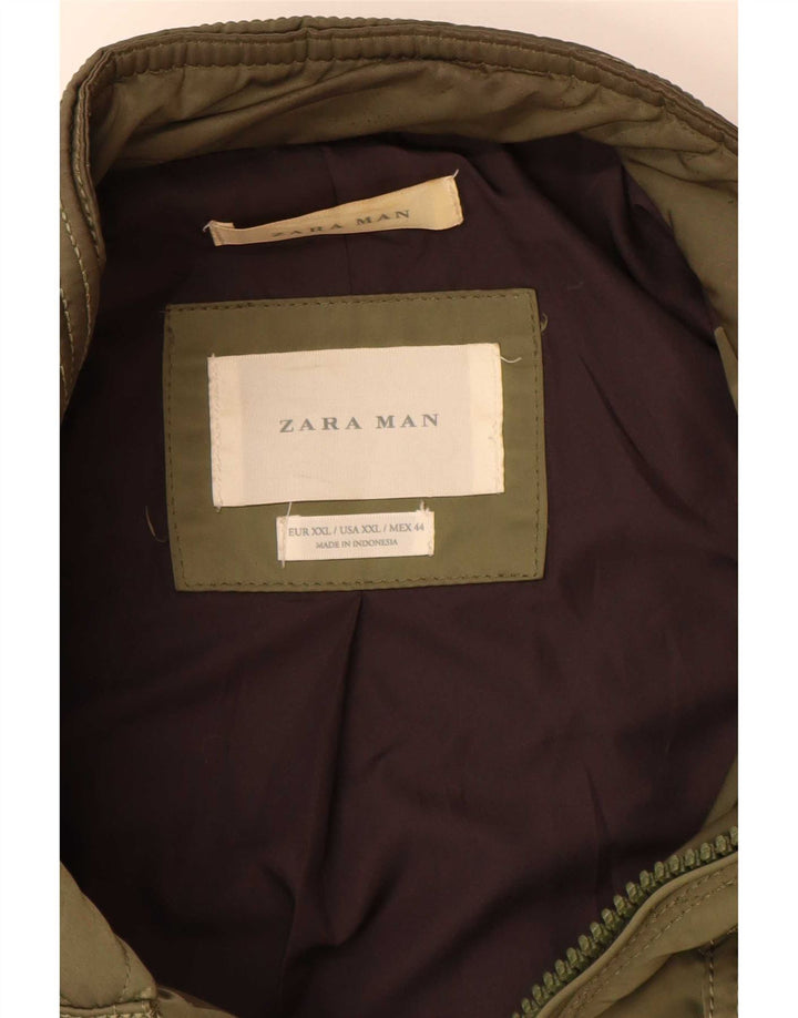 Zara Mens Quilted Jacket UK 44 2XL Khaki Polyester