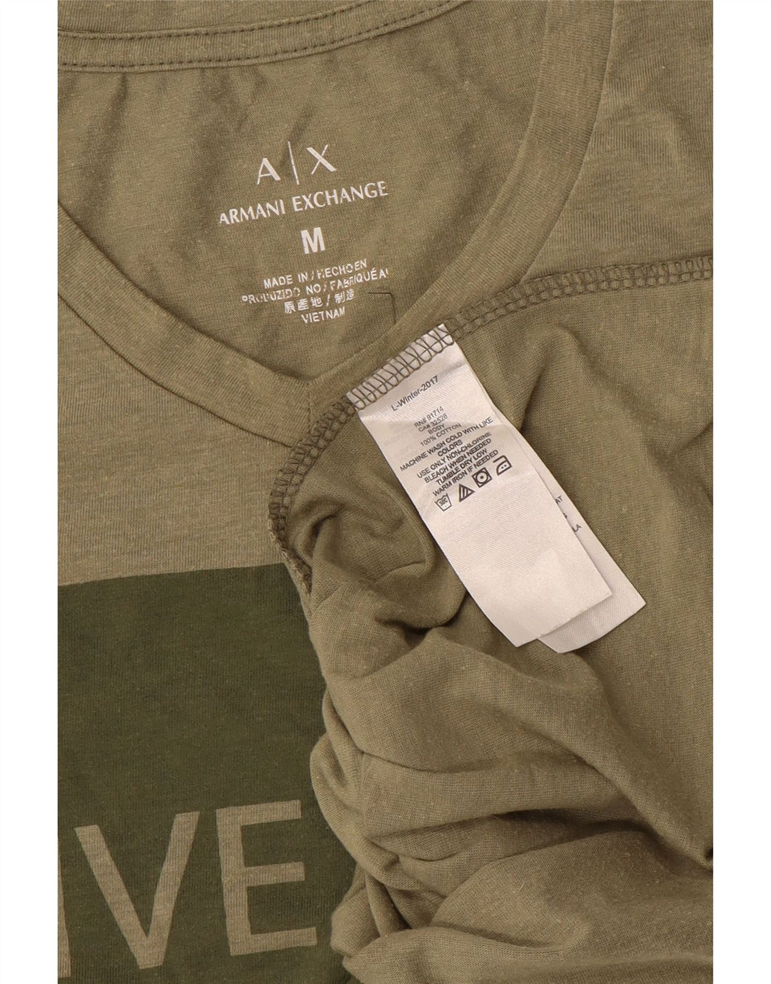 Armani Exchange Mens Graphic T-Shirt Top Medium Khaki Cotton