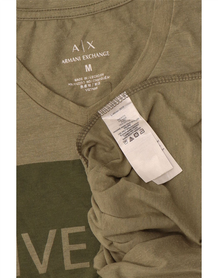 Armani Exchange Mens Graphic T-Shirt Top Medium Khaki Cotton