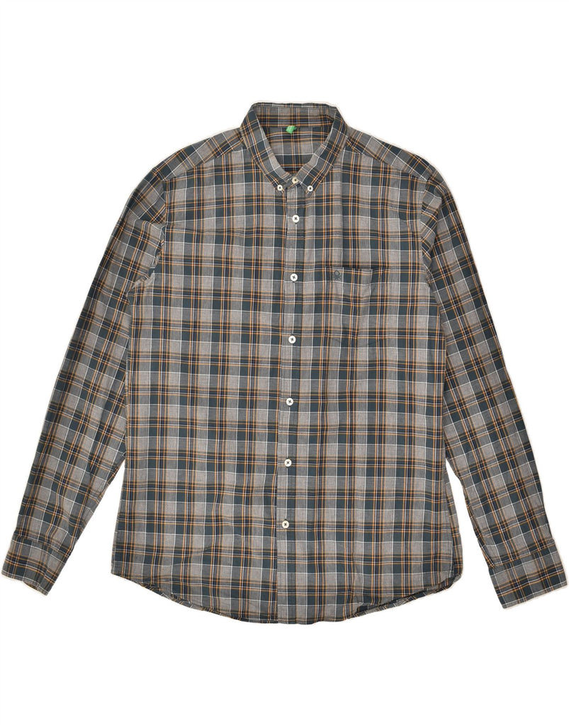 BENETTON Mens Shirt Medium Grey Check | Vintage Benetton | Thrift | Second-Hand Benetton | Used Clothing | Messina Hembry 