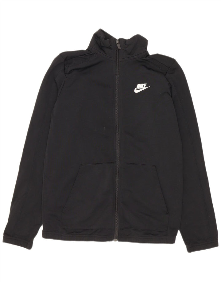 Nike Boys Tracksuit Top Jacket 12-13 Years Large Black Polyester