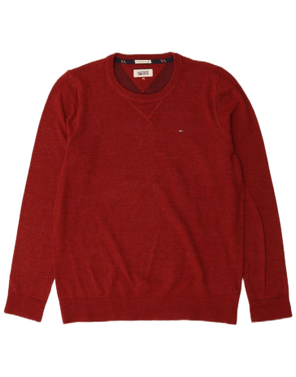 Tommy Hilfiger Mens Crew Neck Jumper Sweater XL Red Cotton