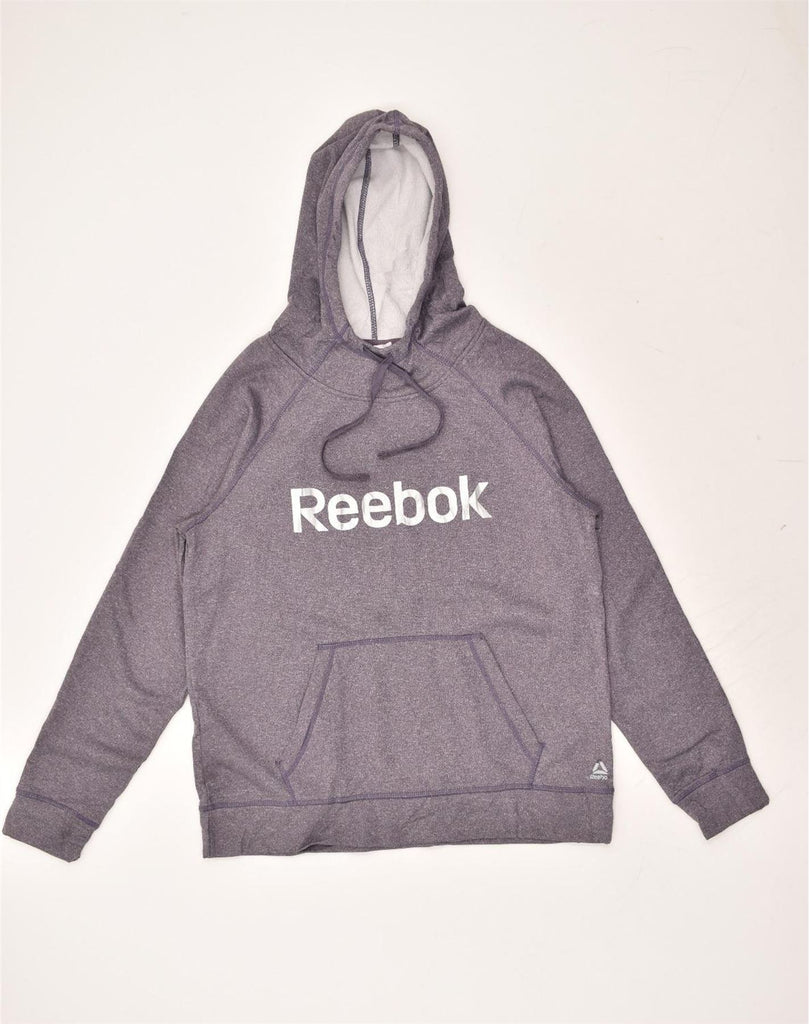 REEBOK Womens Graphic Hoodie Jumper UK 16 Large Purple Polyester | Vintage Reebok | Thrift | Second-Hand Reebok | Used Clothing | Messina Hembry 