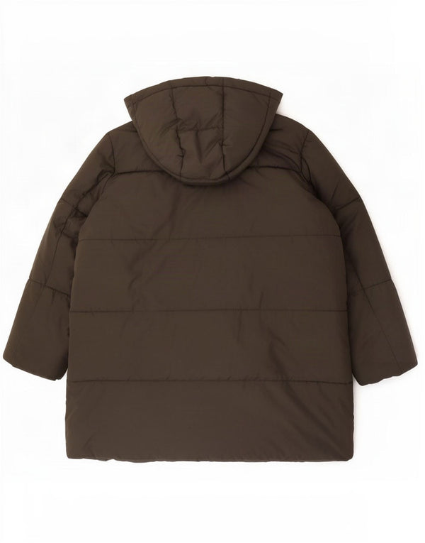Zara Womens Hooded Oversized Padded Jacket UK 10 Small Brown Polyester