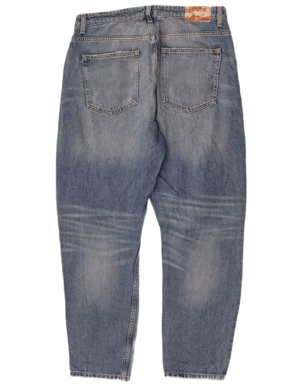 Zara Womens Crop Distressed Tapered Jeans EU 38 Small W28 L26 Blue Cotton