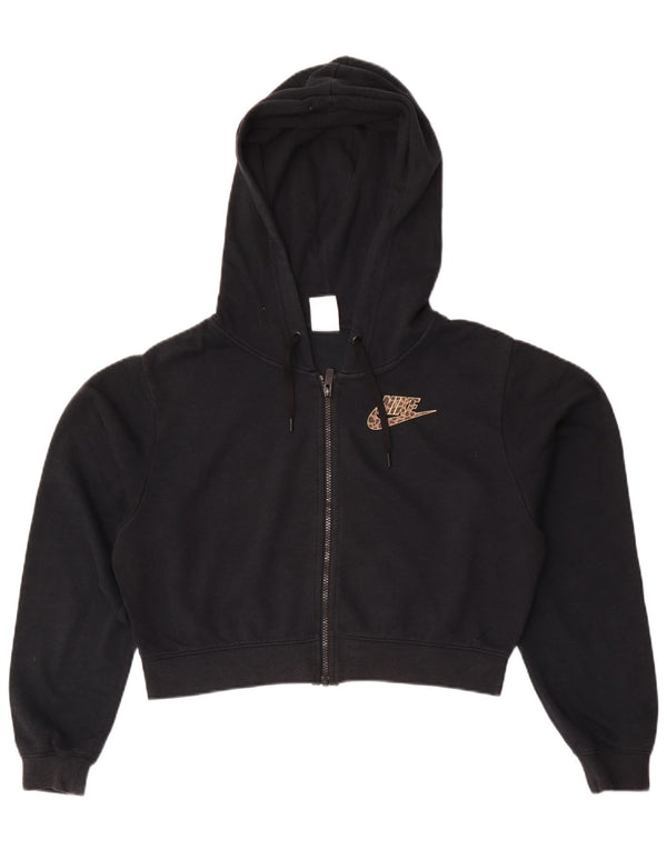 Nike Womens Crop Oversized Zip Hoodie Sweater UK 6 XS Black