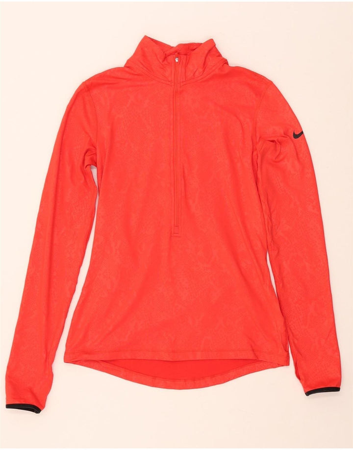 NIKE Womens Dri Fit Zip Neck Pullover Tracksuit Top UK 12 Medium Red
