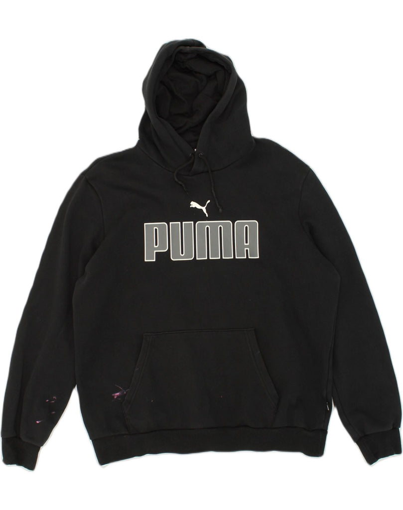 PUMA Mens Graphic Hoodie Jumper Large Black Cotton | Vintage Puma | Thrift | Second-Hand Puma | Used Clothing | Messina Hembry 