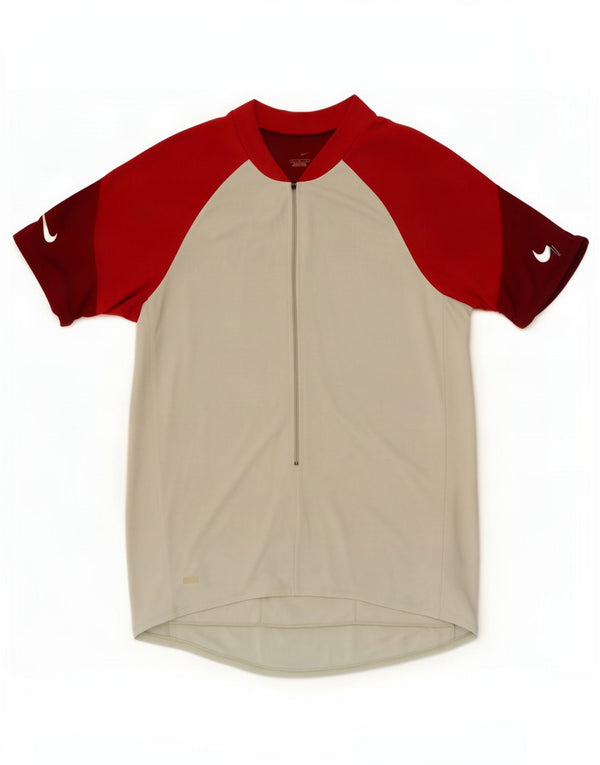 Nike Mens Zip Neck T-Shirt Top Large Grey Colourblock Polyester