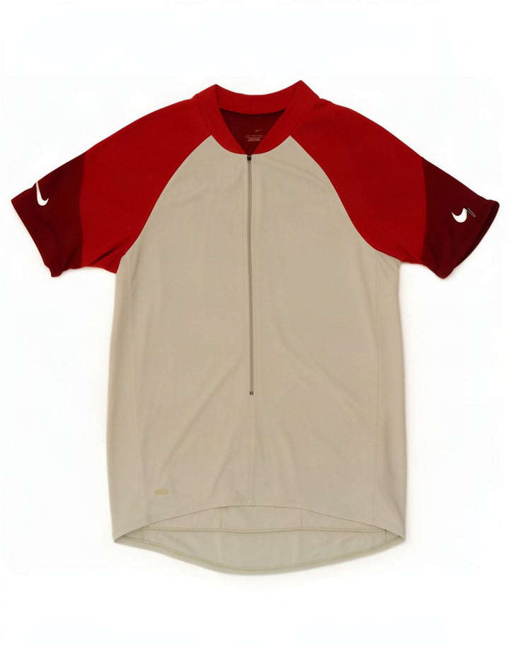 Nike Mens Zip Neck T-Shirt Top Large Grey Colourblock Polyester