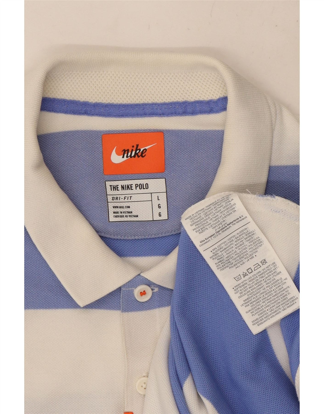 NIKE Mens Dri Fit Rugby Polo Shirt Large White Striped Cotton