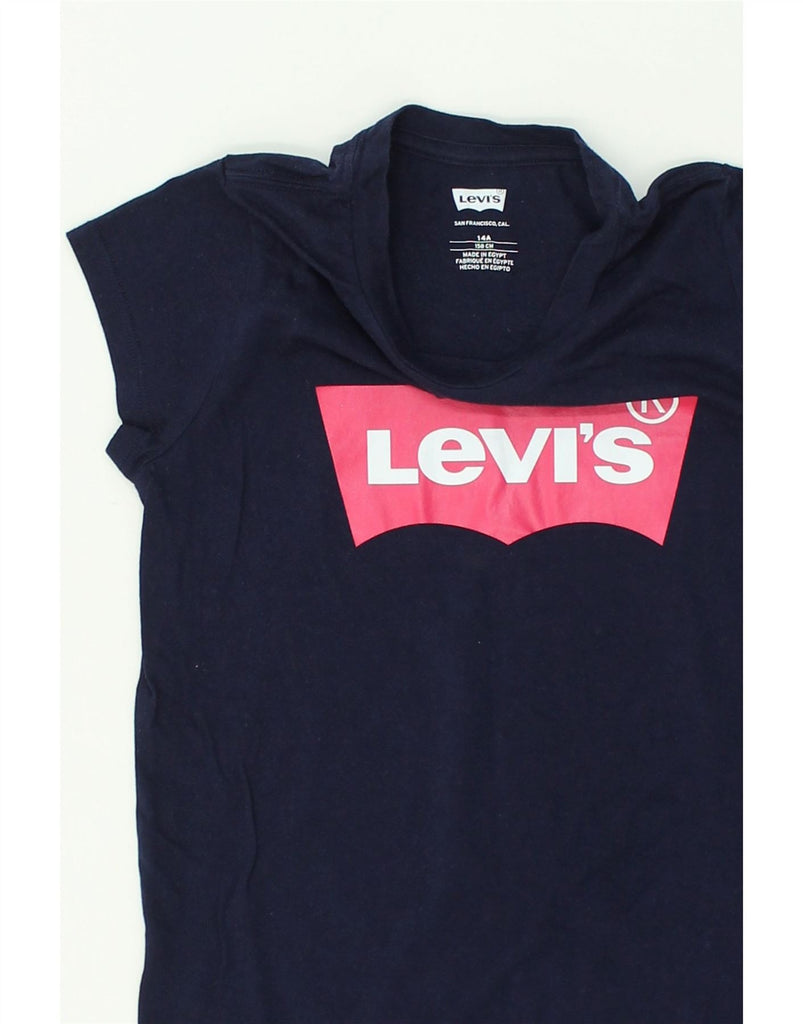 LEVI'S Girls Graphic T-Shirt Top 13-14 Years Navy Blue Cotton | Vintage Levi's | Thrift | Second-Hand Levi's | Used Clothing | Messina Hembry 