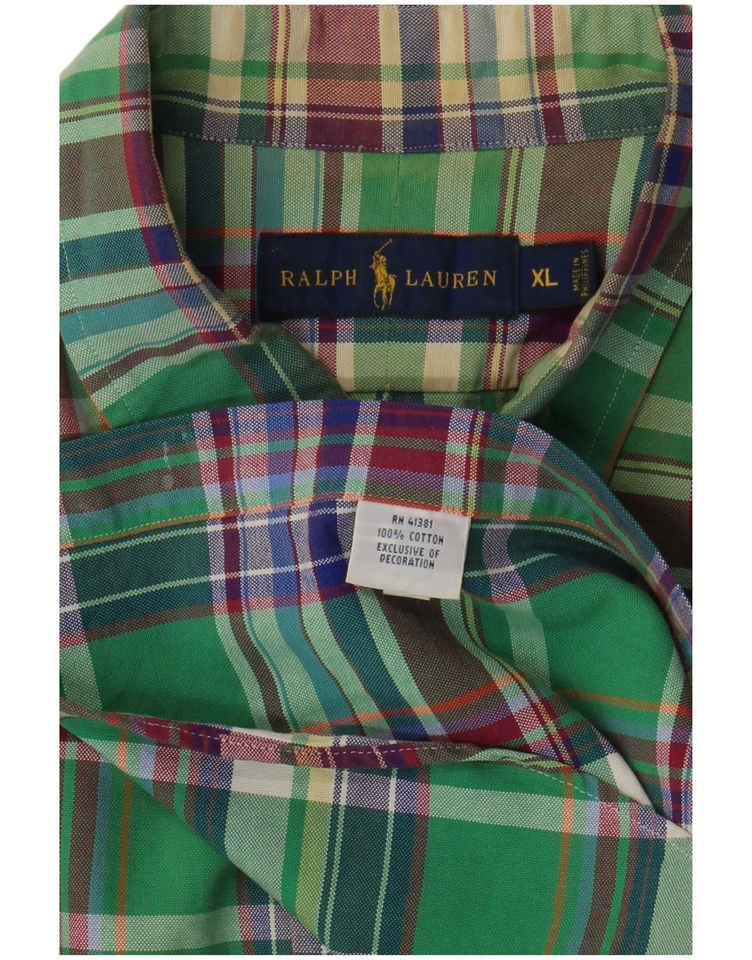 RALPH LAUREN Mens Shirt XL Green Check Cotton