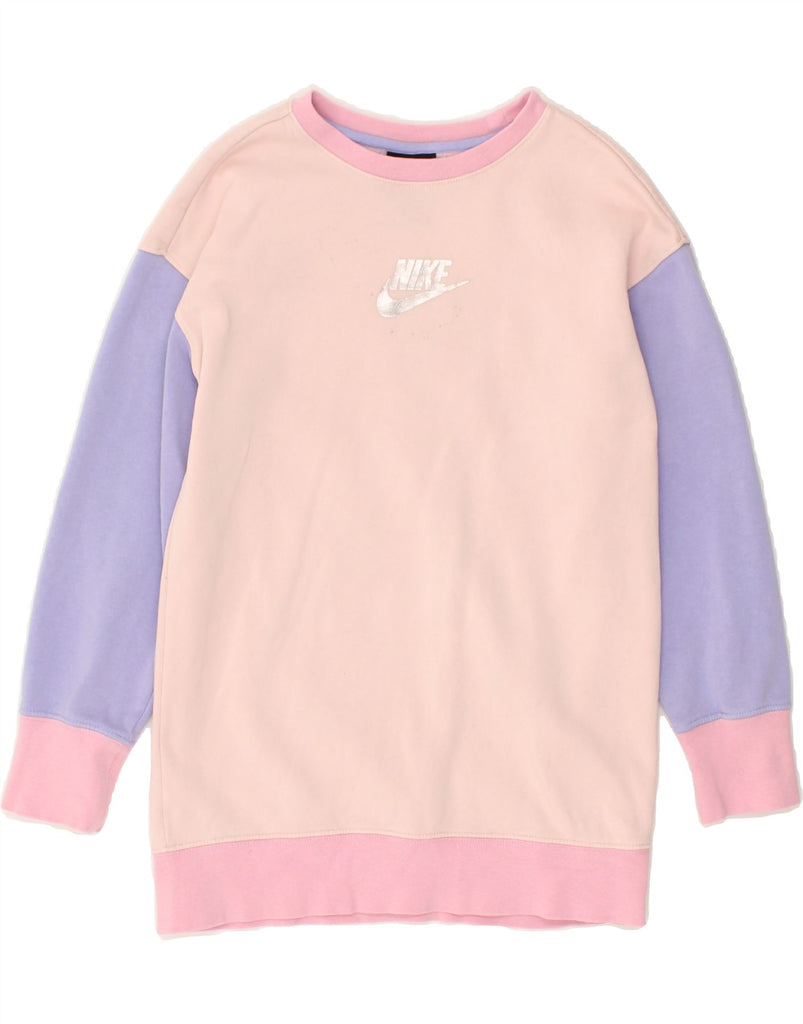 NIKE Girls Standard Fit Jumper Dress 10-11 Years Medium Pink Colourblock | Vintage Nike | Thrift | Second-Hand Nike | Used Clothing | Messina Hembry 