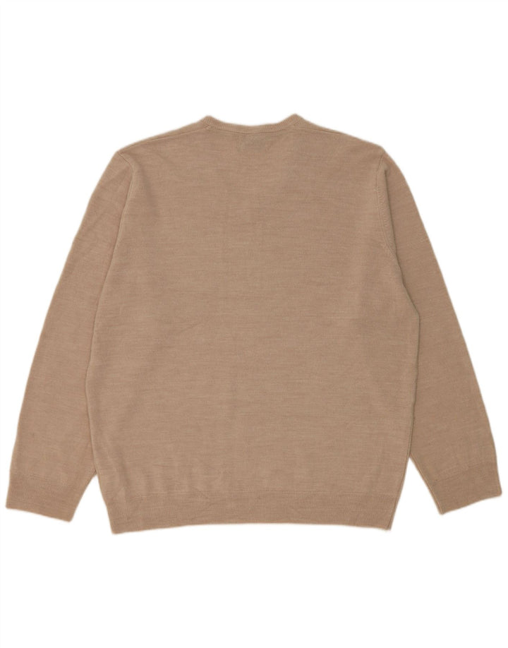 Marks & Spencer Mens Regular Fit V-Neck Jumper Sweater 2XL Beige Acrylic