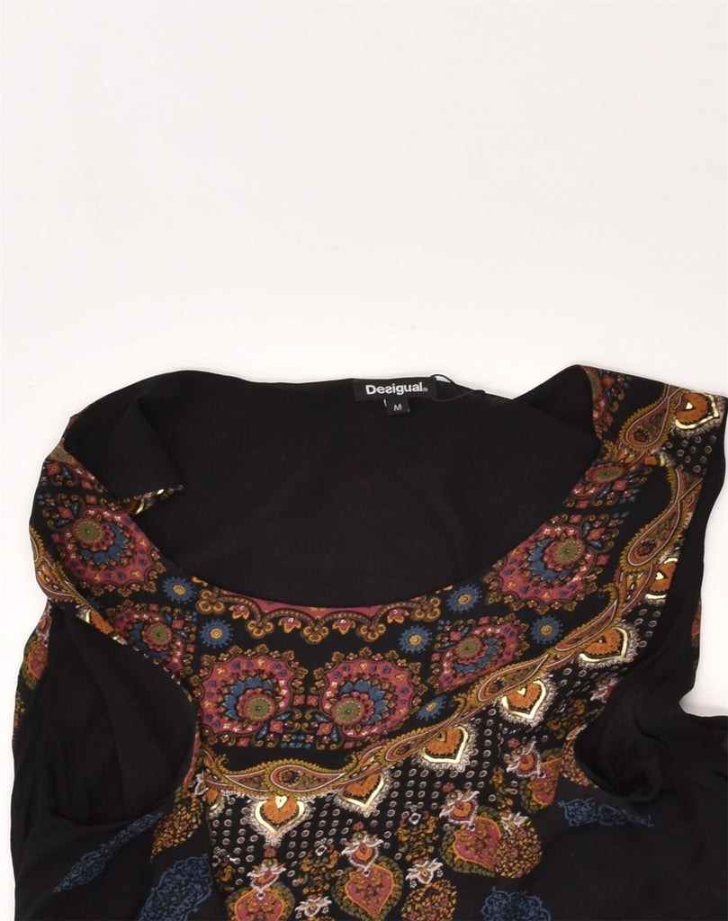 DESIGUAL Womens Tunic Top UK 12 Medium Black Floral Viscose | Vintage Desigual | Thrift | Second-Hand Desigual | Used Clothing | Messina Hembry 