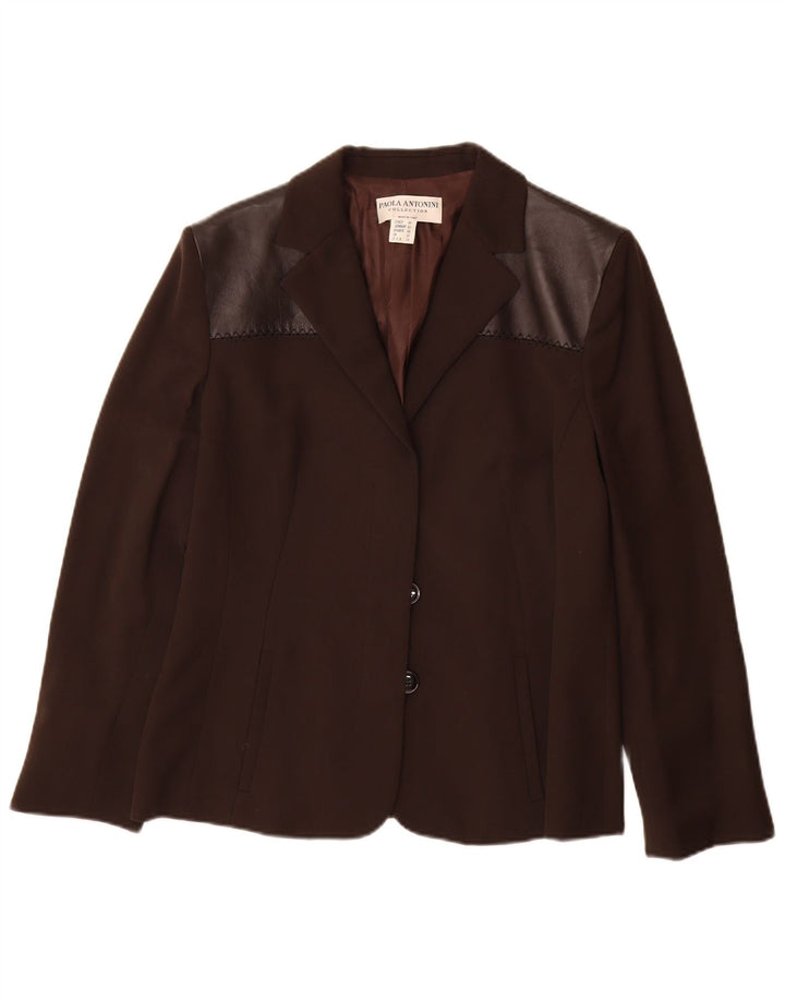 Paola Antonini Womens 2 Button Blazer Jacket UK 16 Large  Brown Wool