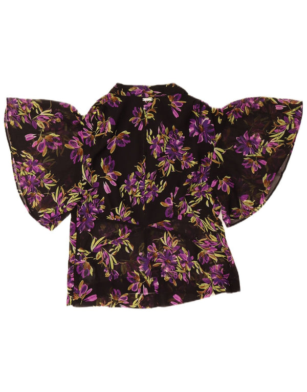 Guess Womens Batwing Blouse Top UK 8 Small Black Floral Polyester