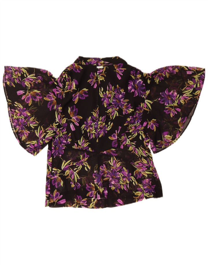 Guess Womens Batwing Blouse Top UK 8 Small Black Floral Polyester