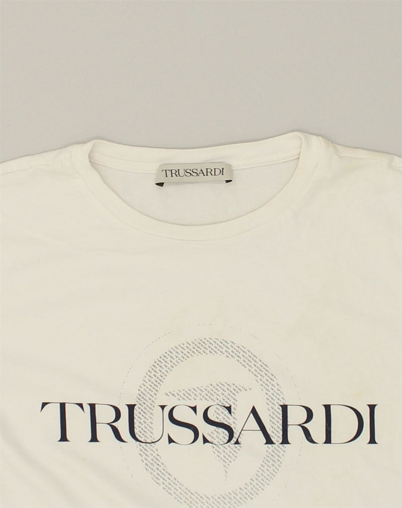 TRUSSARDI Womens Graphic T-Shirt Top UK 20 2XL White Cotton | Vintage Trussardi | Thrift | Second-Hand Trussardi | Used Clothing | Messina Hembry 