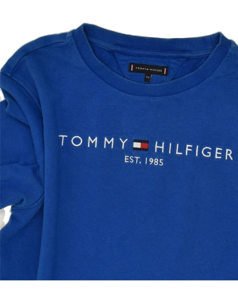 TOMMY HILFIGER Boys Graphic Sweatshirt Jumper 15-16 Years Blue Cotton | Vintage Tommy Hilfiger | Thrift | Second-Hand Tommy Hilfiger | Used Clothing | Messina Hembry 