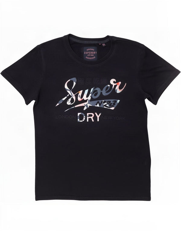 Superdry Womens Graphic T-Shirt Top UK 12 Medium Navy Blue Cotton