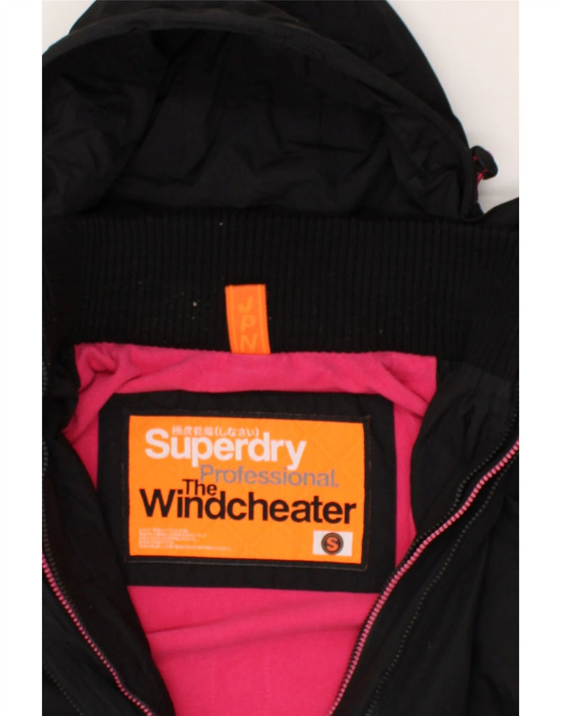 SUPERDRY Womens Hooded Windbreaker Jacket UK 10 Small Black Nylon | Vintage Superdry | Thrift | Second-Hand Superdry | Used Clothing | Messina Hembry 