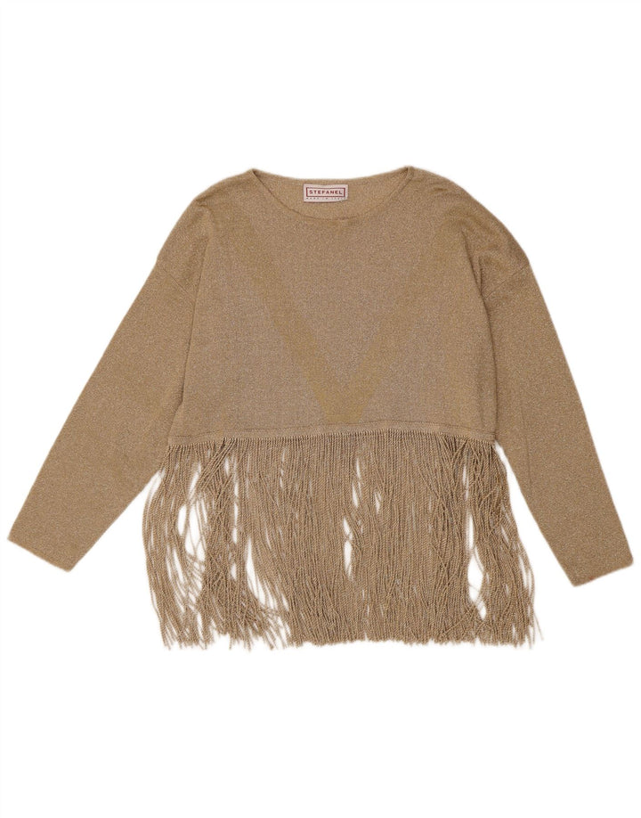 Stefanel Womens Oversized Top Long Sleeve UK 14 Medium Gold Cupro