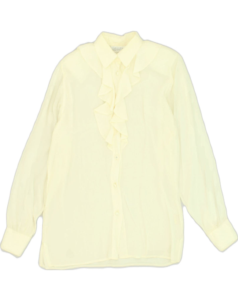 VINTAGE Womens See Through Oversized Ruffle Front Shirt UK 8 Small Yellow | Vintage Vintage | Thrift | Second-Hand Vintage | Used Clothing | Messina Hembry 