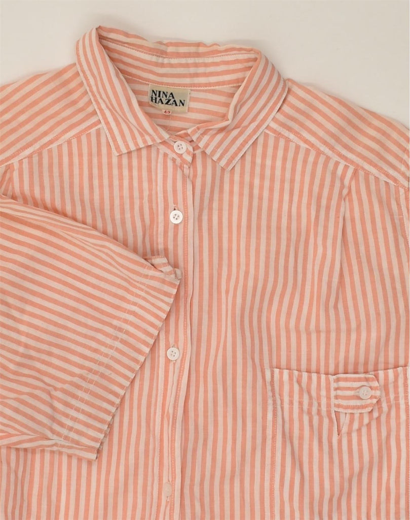 VINTAGE Womens Short Sleeve Shirt IT 42 Medium Pink Pinstripe Cotton | Vintage Vintage | Thrift | Second-Hand Vintage | Used Clothing | Messina Hembry 