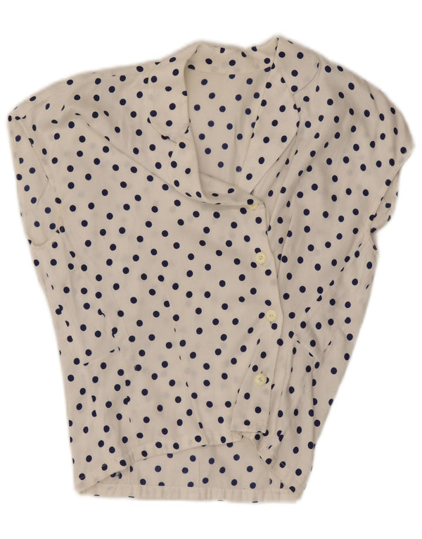 Vintage Womens Sleeveless Shirt Blouse UK 10 Small White Polka Dot