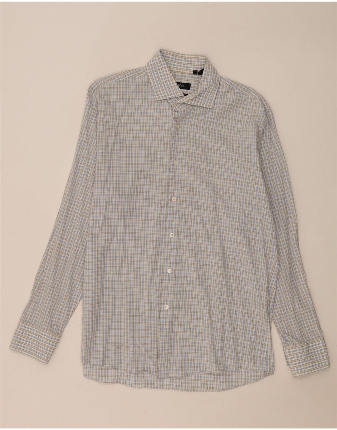 Hugo Boss Mens Regular Fit Shirt Size 16 1/2 Large Blue Gingham Cotton