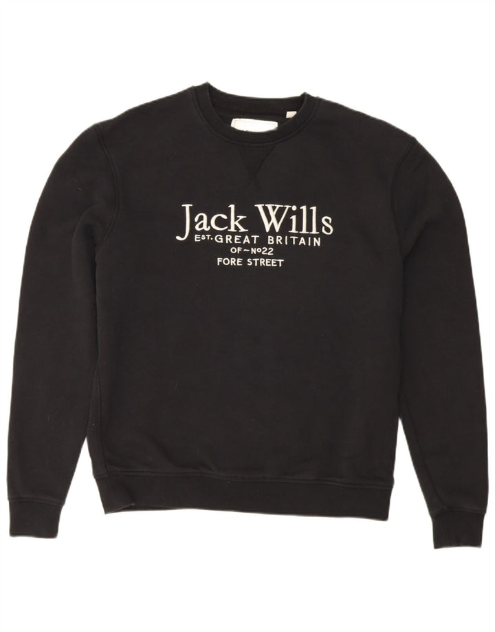 Jack Wills Mens Graphic Sweatshirt Jumper Small Black Cotton