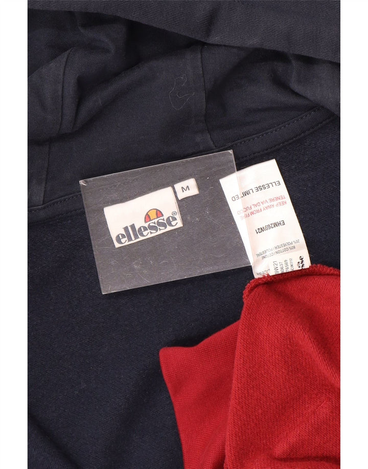 ELLESSE Mens Zip Hoodie Sweater Medium Red Colourblock Cotton