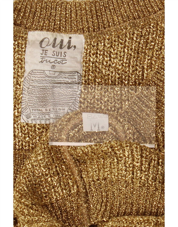 OUI Womens Boat Neck Jumper Sweater UK 14 Medium Gold Polyester Vintage Oui and Second-Hand Oui from Messina Hembry 