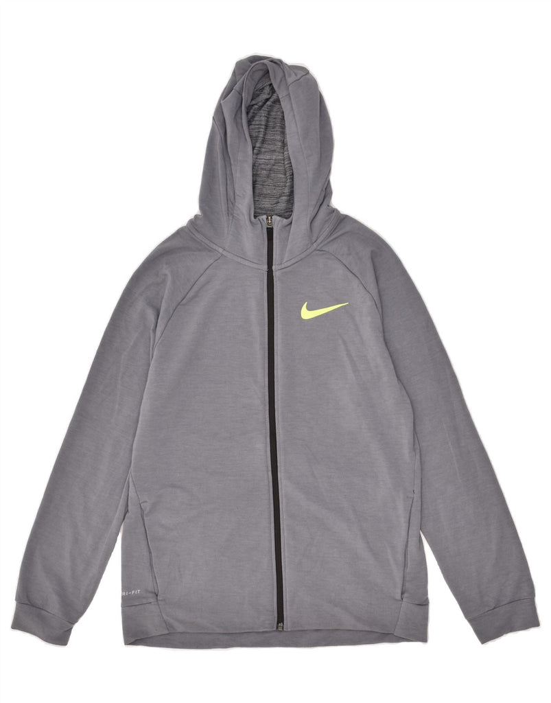 NIKE Boys Dri Fit Graphic Zip Hoodie Sweater 13-14 Years XL Grey Viscose | Vintage Nike | Thrift | Second-Hand Nike | Used Clothing | Messina Hembry 