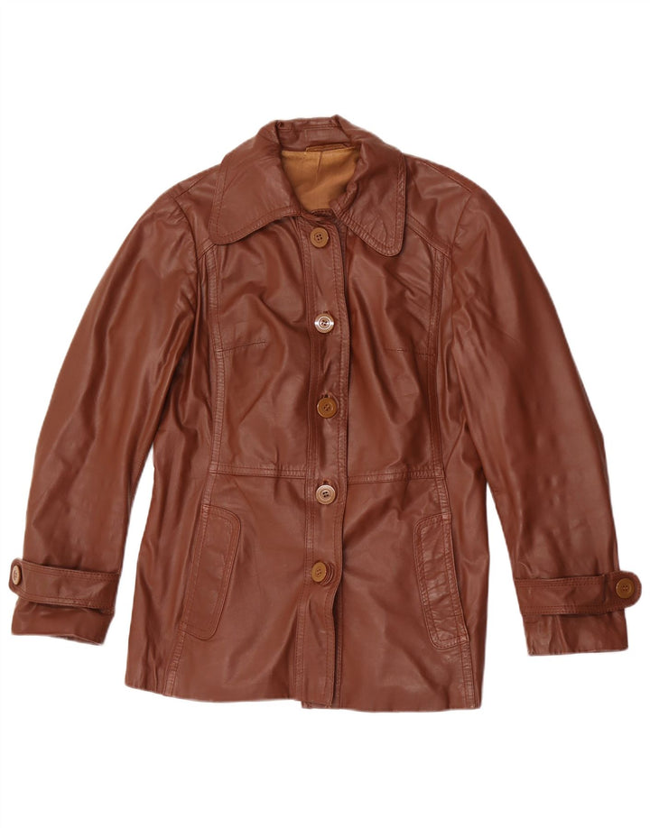 VINTAGE Womens Leather Jacket IT 42 Medium Brown