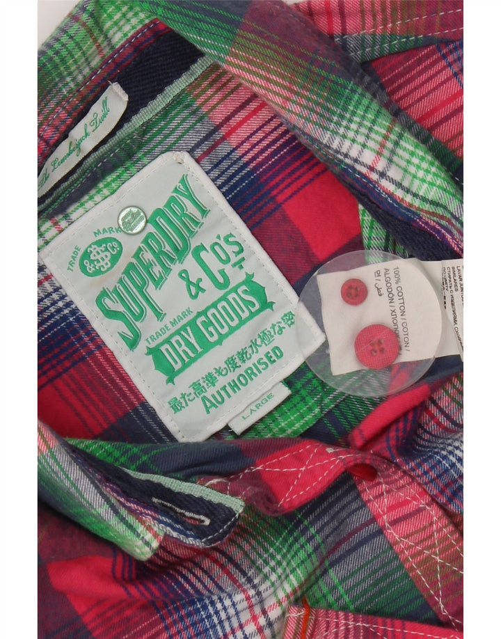 Superdry Womens Shirt UK 14 Large Pink Check Cotton