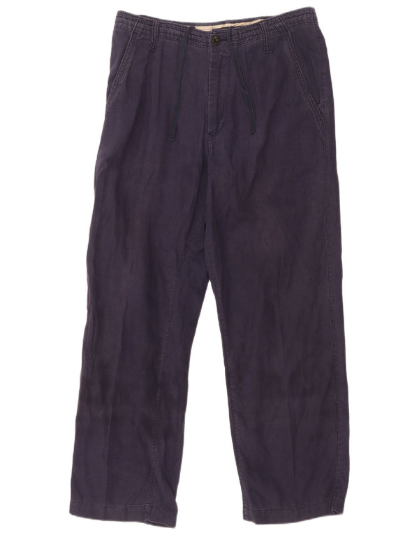 Marks & Spencer Mens Straight Chino Trousers W32 L29 Navy Blue Linen