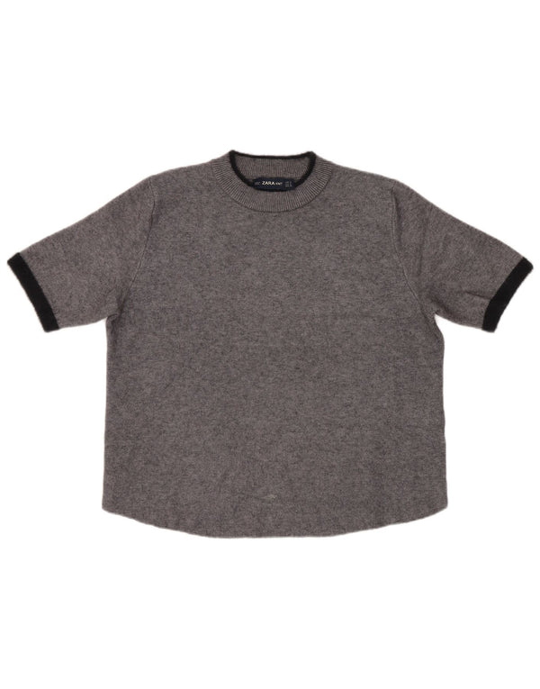 Zara Womens Crop Short Sleeve Turtle Neck Jumper Sweater UK 10 Small Grey