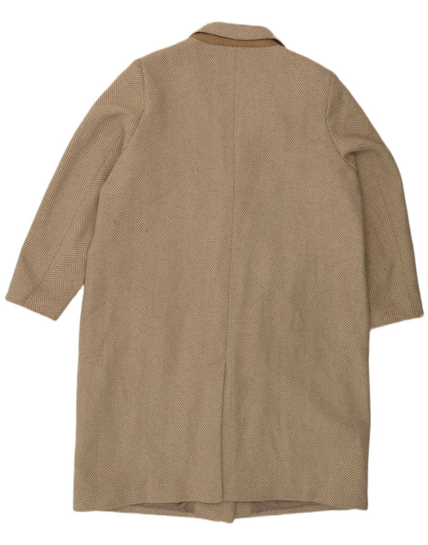 Marks & Spencer Womens Overcoat UK 22 3XL  Beige Herringbone Polyester