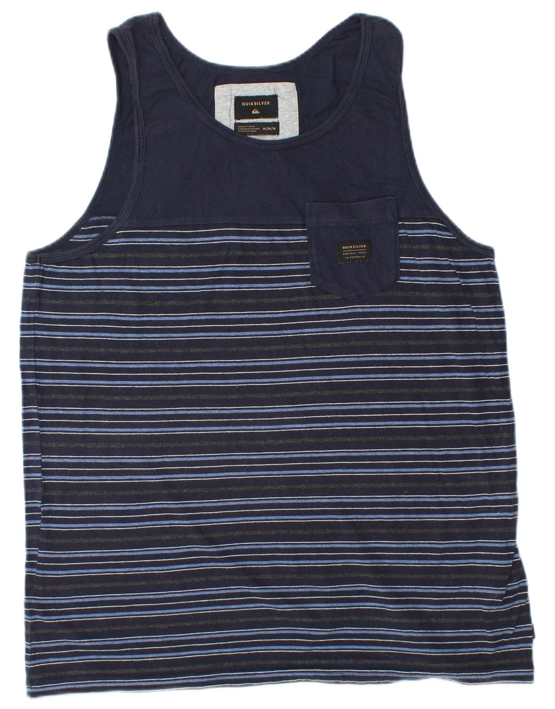 QUIKSILVER Mens Vest Top Medium Navy Blue Striped Cotton
