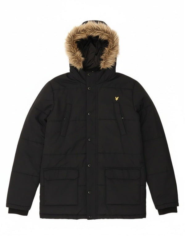 Lyle & Scott Boys Hooded Padded Jacket 14-15 Years Black Polyamide