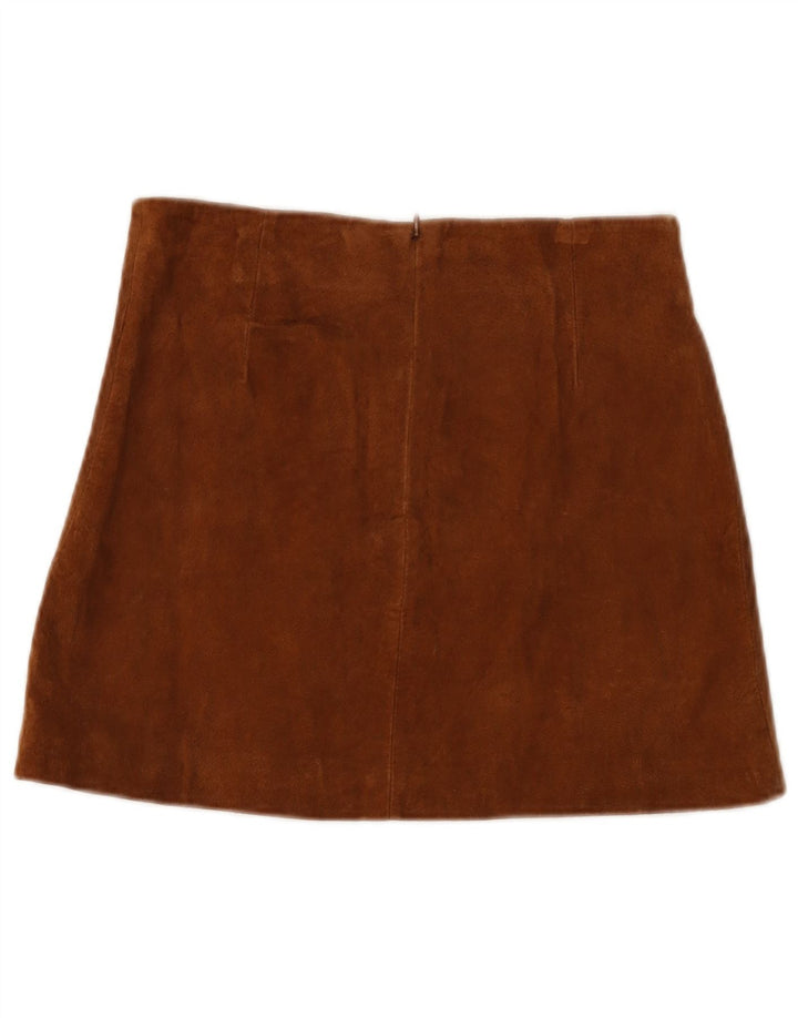 Zara Womens Suede Skirt Small W26  Brown Floral Leather