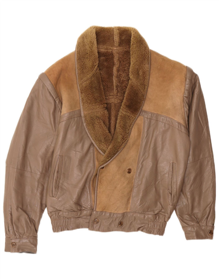 Vintage Mens Bomber Shearling Jacket IT 52 XL Brown