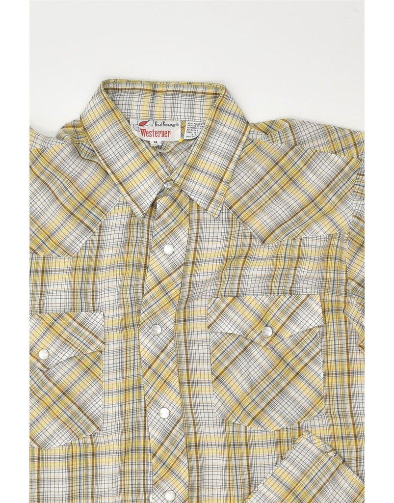 VINTAGE Mens Short Sleeve Shirt Medium Grey Check Polyester | Vintage Vintage | Thrift | Second-Hand Vintage | Used Clothing | Messina Hembry 