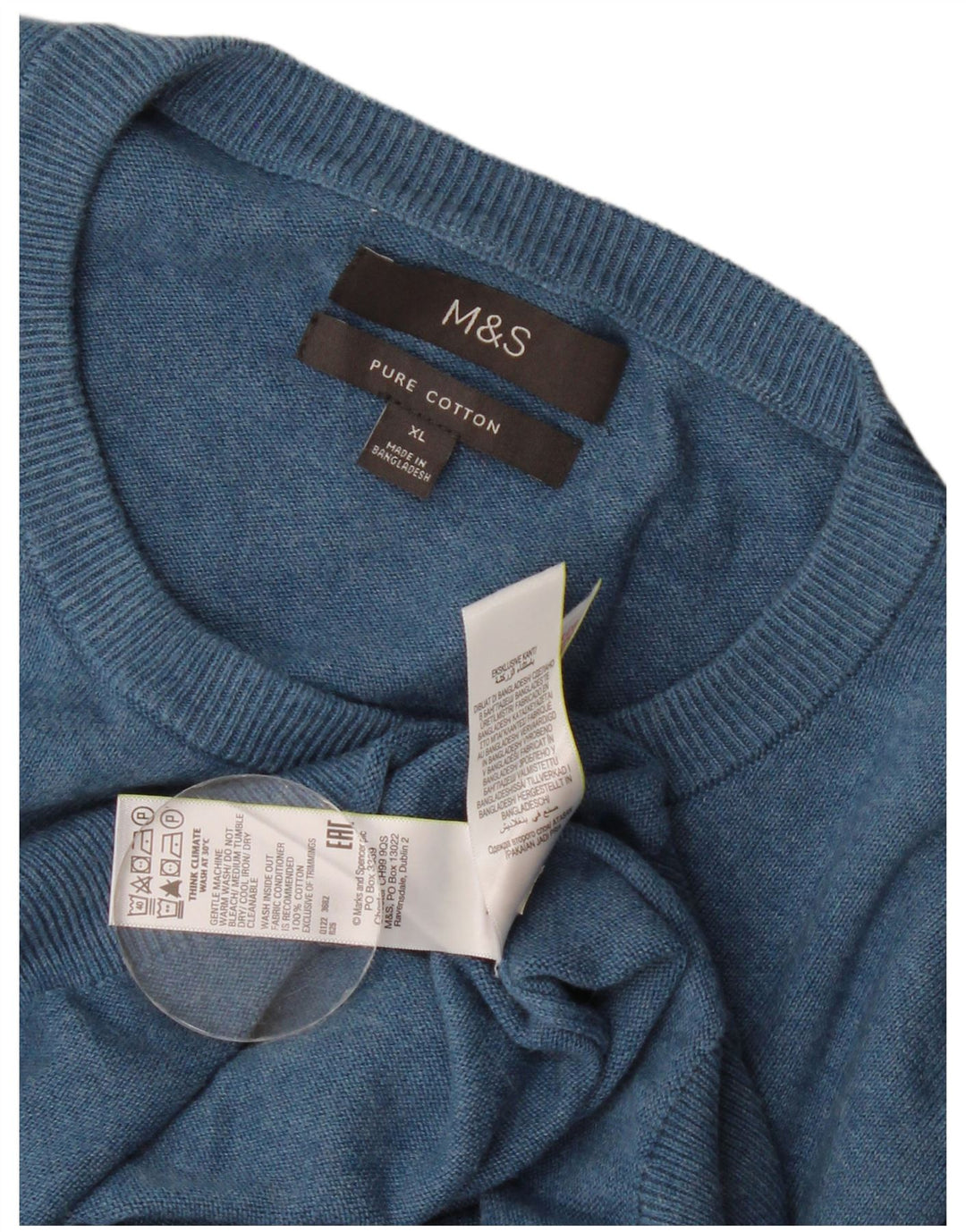 Marks & Spencer Mens Crew Neck Jumper Sweater XL Blue Cotton