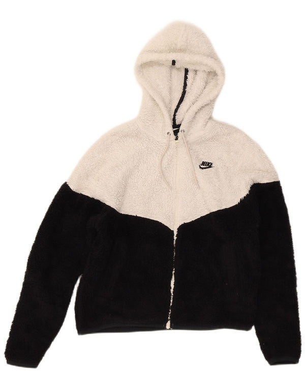 Nike Womens Hooded Oversized Fleece Jacket UK 6 XS Black Colourblock