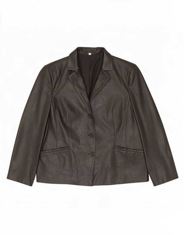 Vintage Womens 3 Button Leather Blazer Jacket UK 20 2XL Black