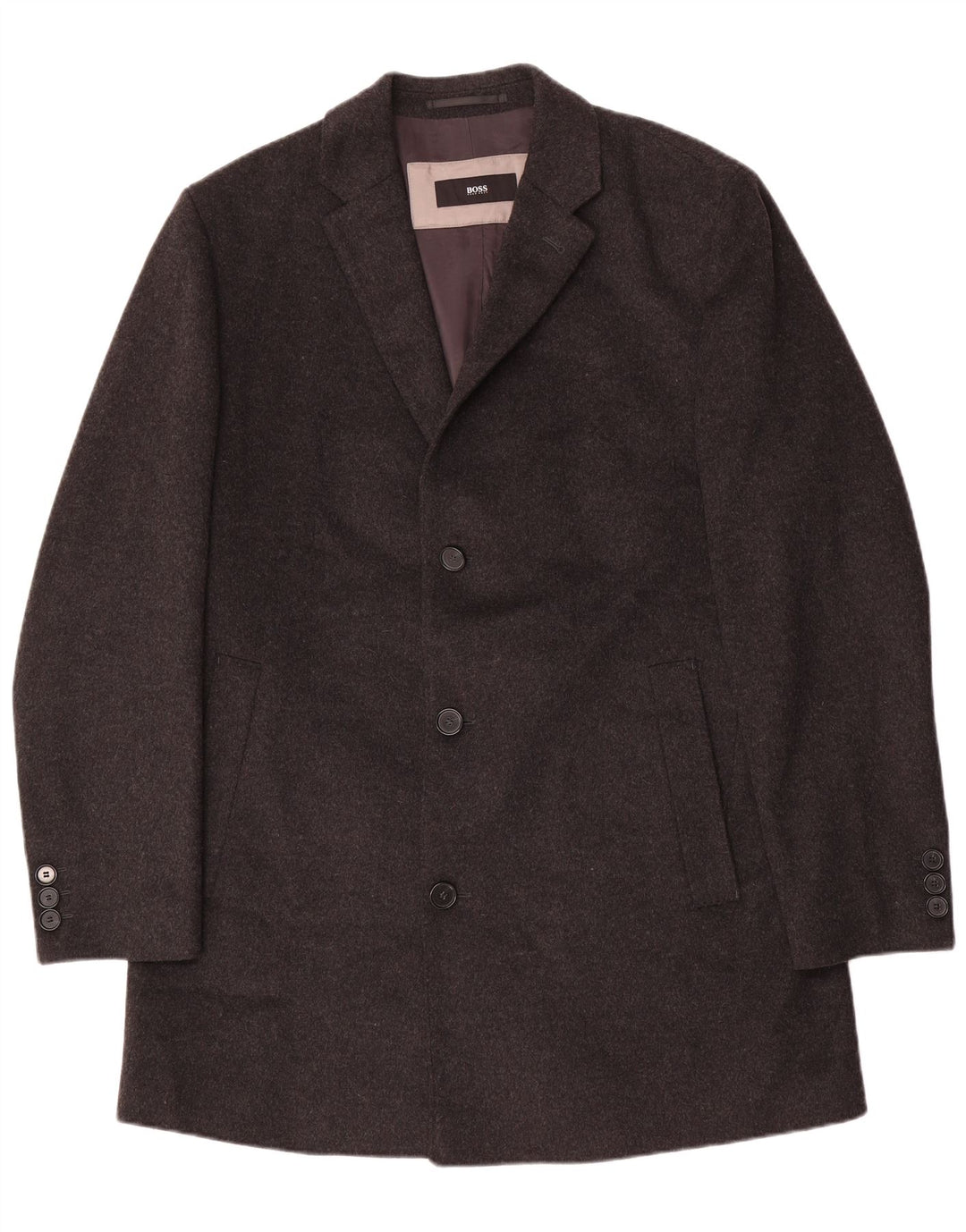 Hugo Boss Mens Overcoat EU 54 2XL Grey Wool